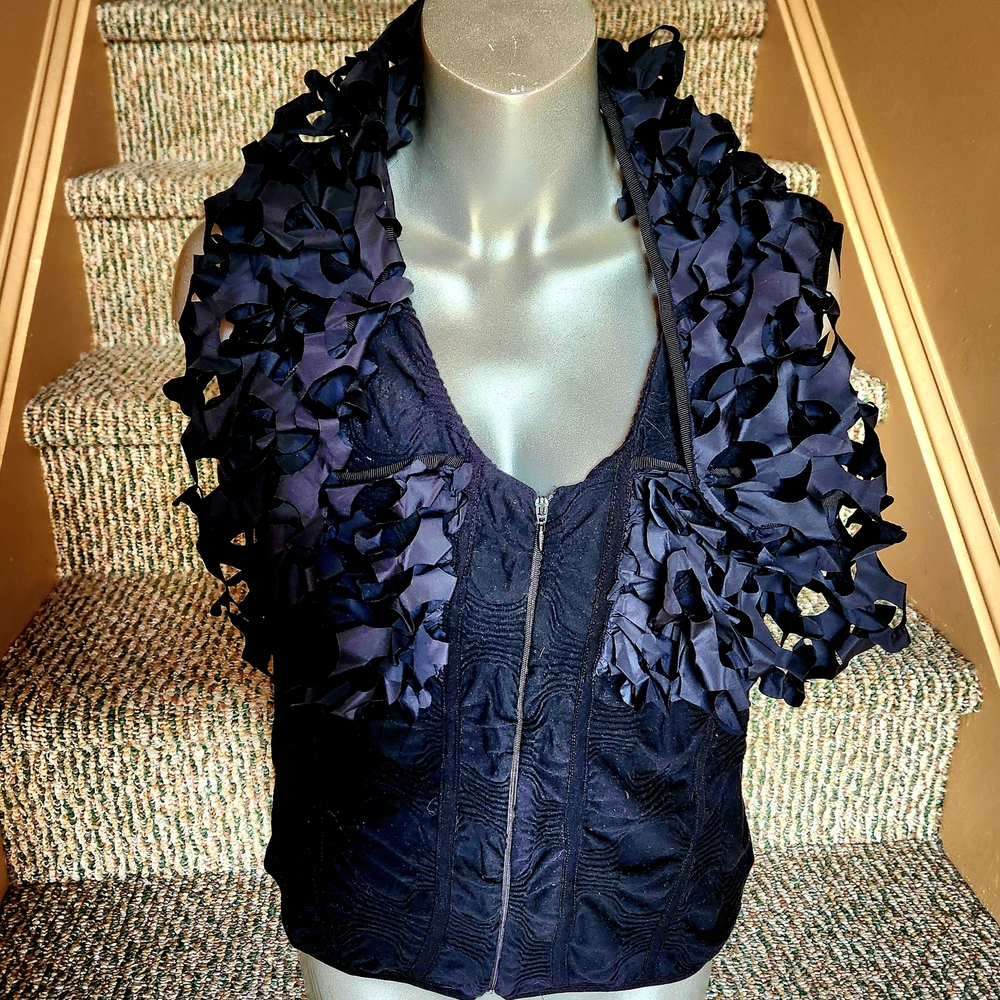 Ruffled Black Zip-Up Vest